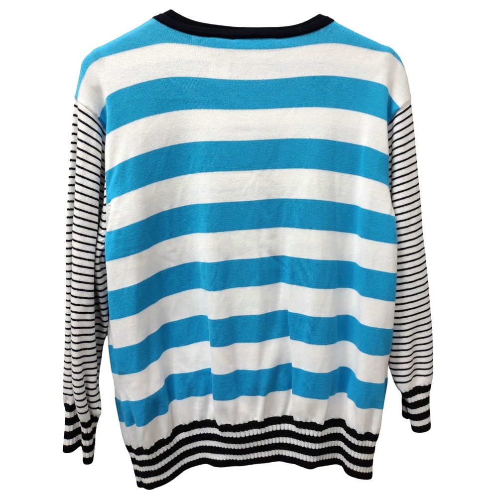 Liz Claiborne Striped Knit Cardigan‎ & Shell Set XL Blue White Black - Picture 2 of 7